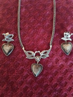 Vintage Peruvian 925 Sterling Silver Birds Necklace And Earrings