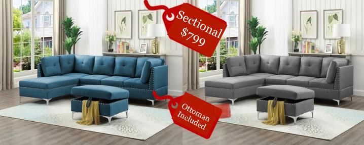 big sale!!!sectional grey or blue w/ottoman included