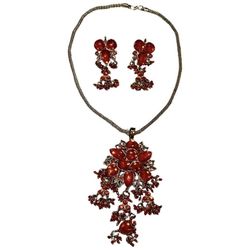 Indian Gold Orange Kundan Necklace Set