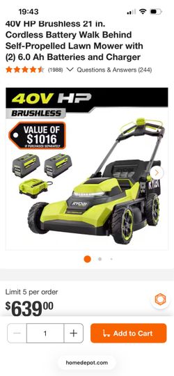 Ryobi 40V Brushless 21” Self-Propelled Mower and 15” String Trimmer