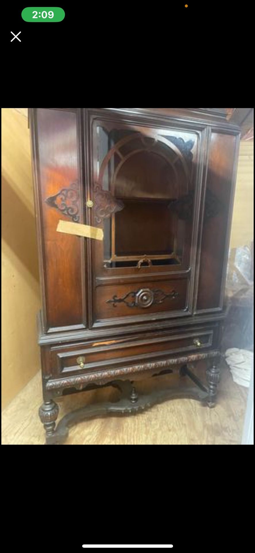 Antique Buffet, China Cabinet, And Table W/ 4 Chairs And A Leaf
