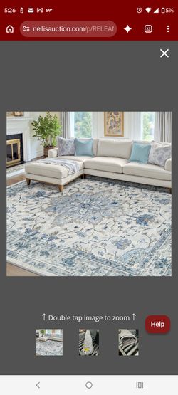 RELEANY Washable Area Rug, 7'x10', Blue/White/Gray