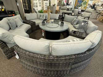 Round Outdoor Wicker Sectional Patio Set