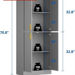 🥨Cozy Castle Kitchen Pantry Cabinet, 71" Tall Wood Storage Cabinet with Doors and Shelves 4 Doors Freestanding Cupboard for Dining Room Living Room 