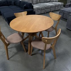 New! 42” Round Dining Set, Table And Chairs,5pcs Round Table, Natural Wood Table, Casual Dining Set, Dinette Set, Kitchen Table, Wooden Table, Chairs 