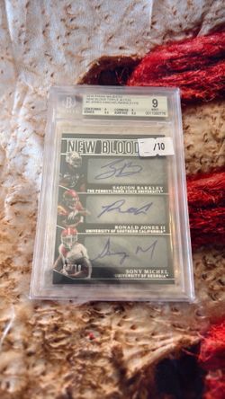 SAQUAN BARKLEY, RONALD JONES , SONY MICHEL AUTOGRAPHED CARD