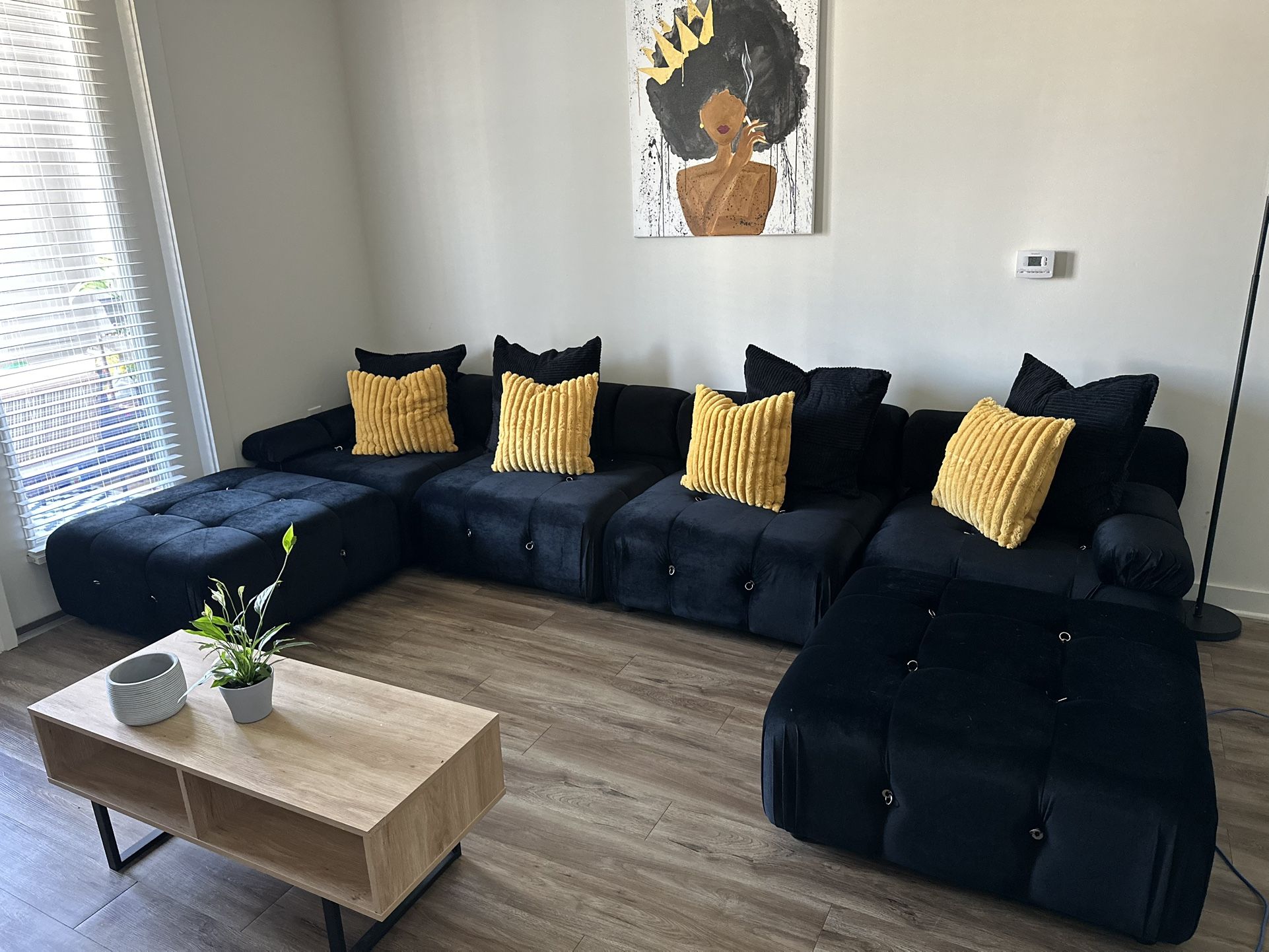 Modern 6PC Black Sectional Sofa