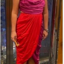 AMUR COCKTAIL DRESS Coral Purple PERSEY Mermaid Straps Size 8 PRE OWNED EXCELLENT FROM SAKS FIFTH AVENUE 