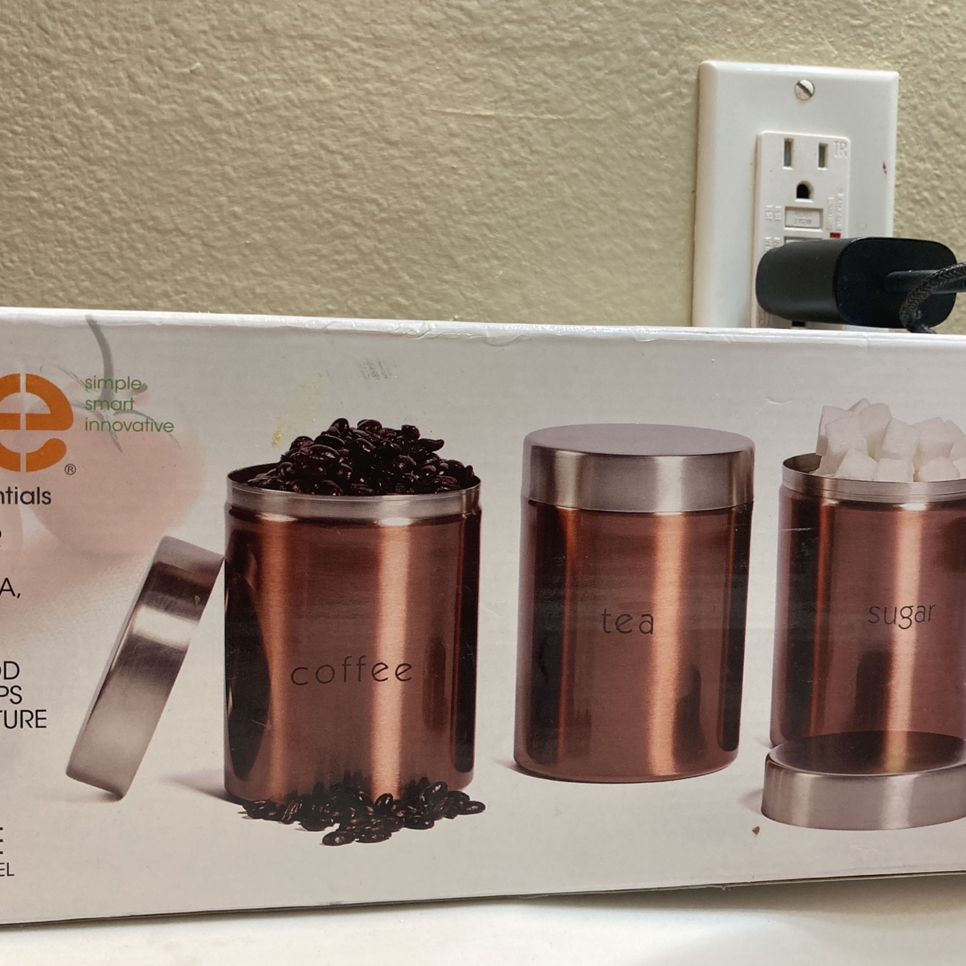Basic Essentials 3 Piece Stainless Steel Canister Set Copper Color New