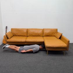 *Good As New* Albany Park Lido Chaise Sectional Couch - Tan Vegan Leather + Brass Legs - Mid Century