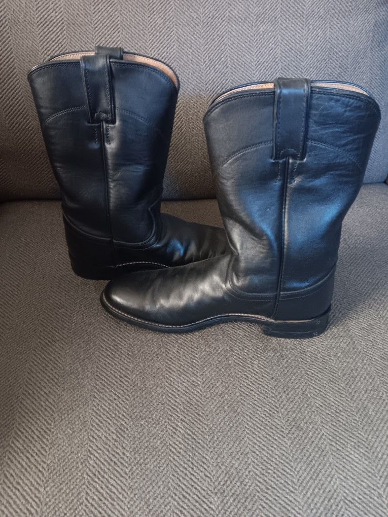 "Justin" Black Leather Boots  7.5