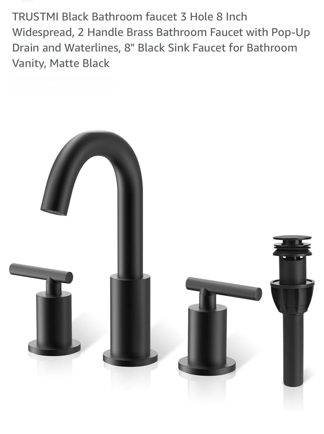 Black Bathroom faucet 3 Hole 8 Inch Widespread, 2 Handle Brass Bathroom Faucet with Pop-Up Drain and Waterlines, 8" Black Sink Faucet for Bathroom Van