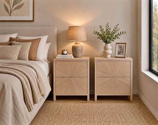 Set of 2 Modern Light Wood 2-Drawer Nightstands – Bedside Tables