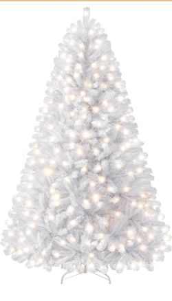 7.5ft Pre-lit White Artificial Christmas Pine Tree 611461