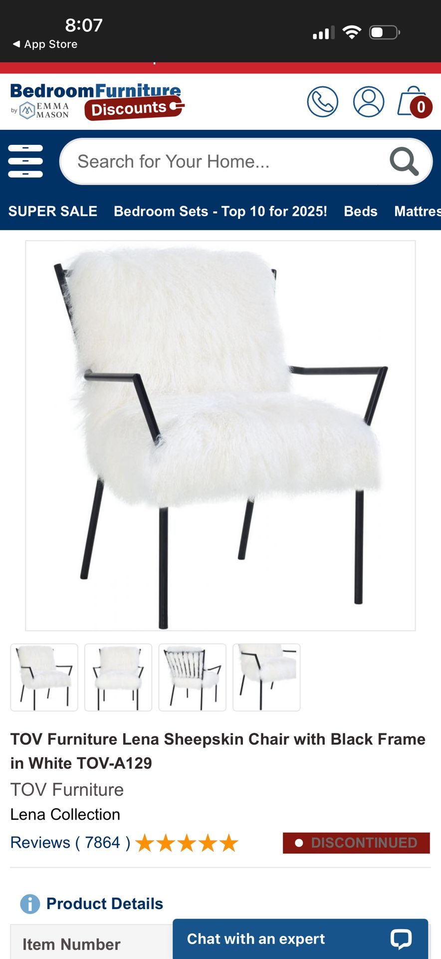 Modern White Sheepskin Fur Iron Accent Statement Boutique Chair DISCONTINUED 