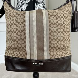 Coach Legacy Stripe Signature Canvas Shoulder Tote Bag