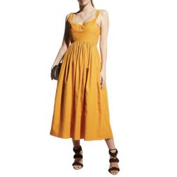 Rebecca Taylor Womens Twist Strap Slub Sateen Dress Mustard Yellow Size Large