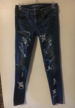 American Eagle Stretch Destroyed Jeans Size 6 Blue Wash Jegging
