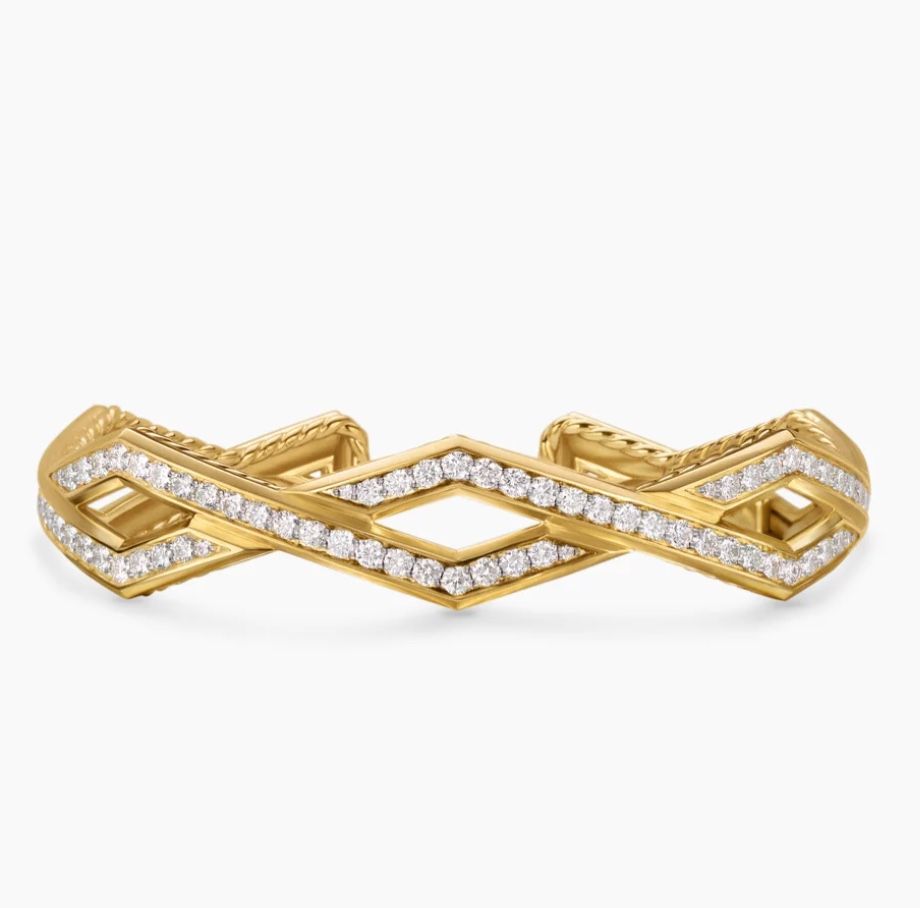 David Yurman Zig Zag Stax™ Cuff Bracelet 18K Yellow Gold with Diamonds, 13mm