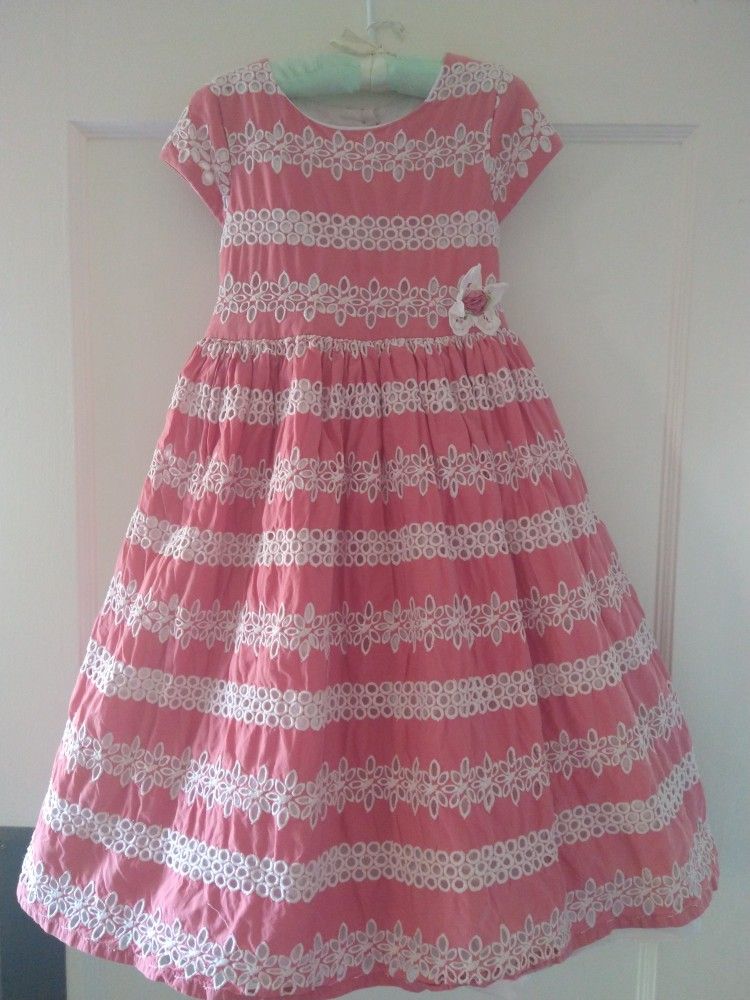 Laura Ashley Pink Eyelet Dress Easter Special Occasion Girls Size 6x