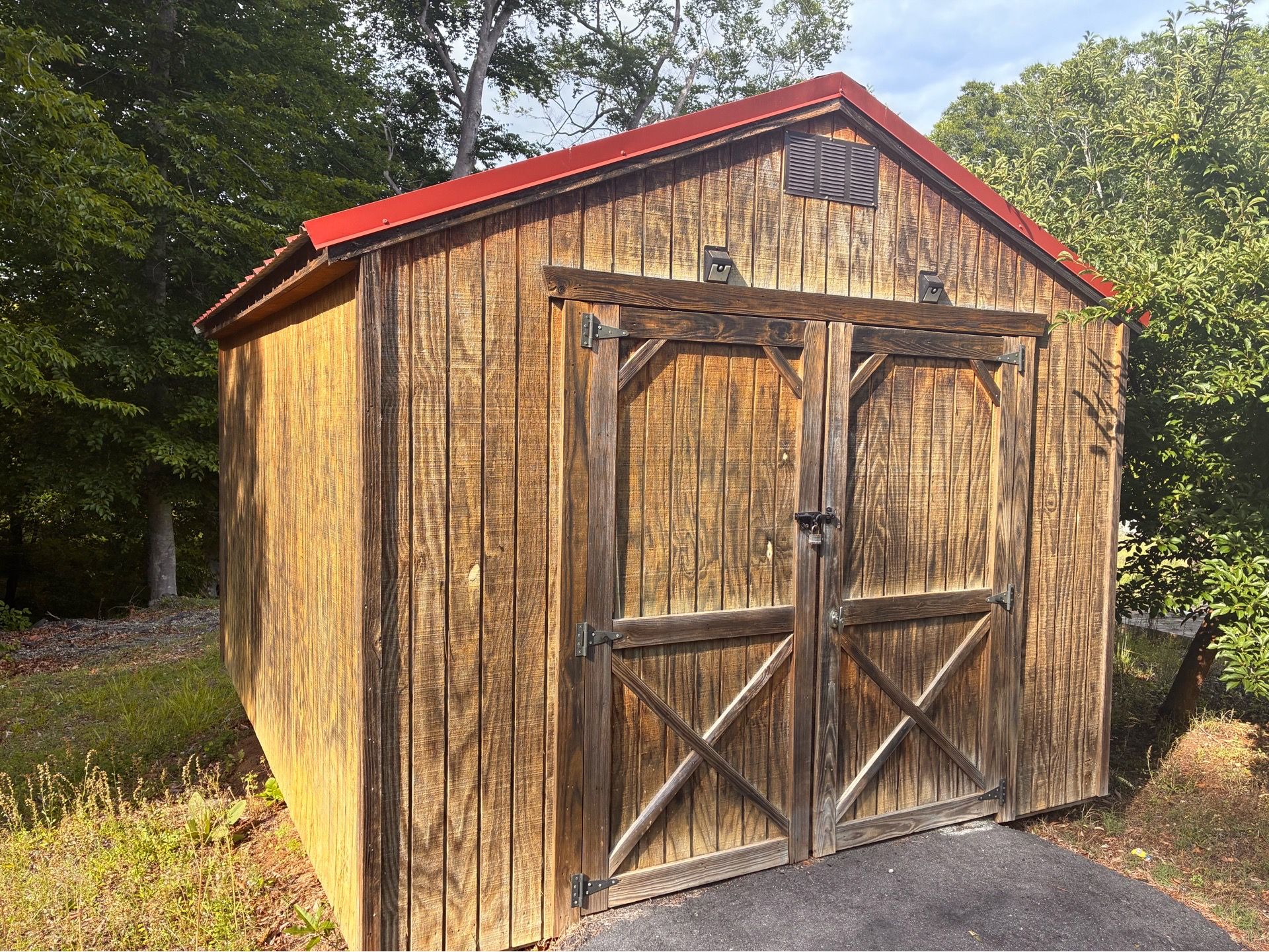 storage shed with a metal roof