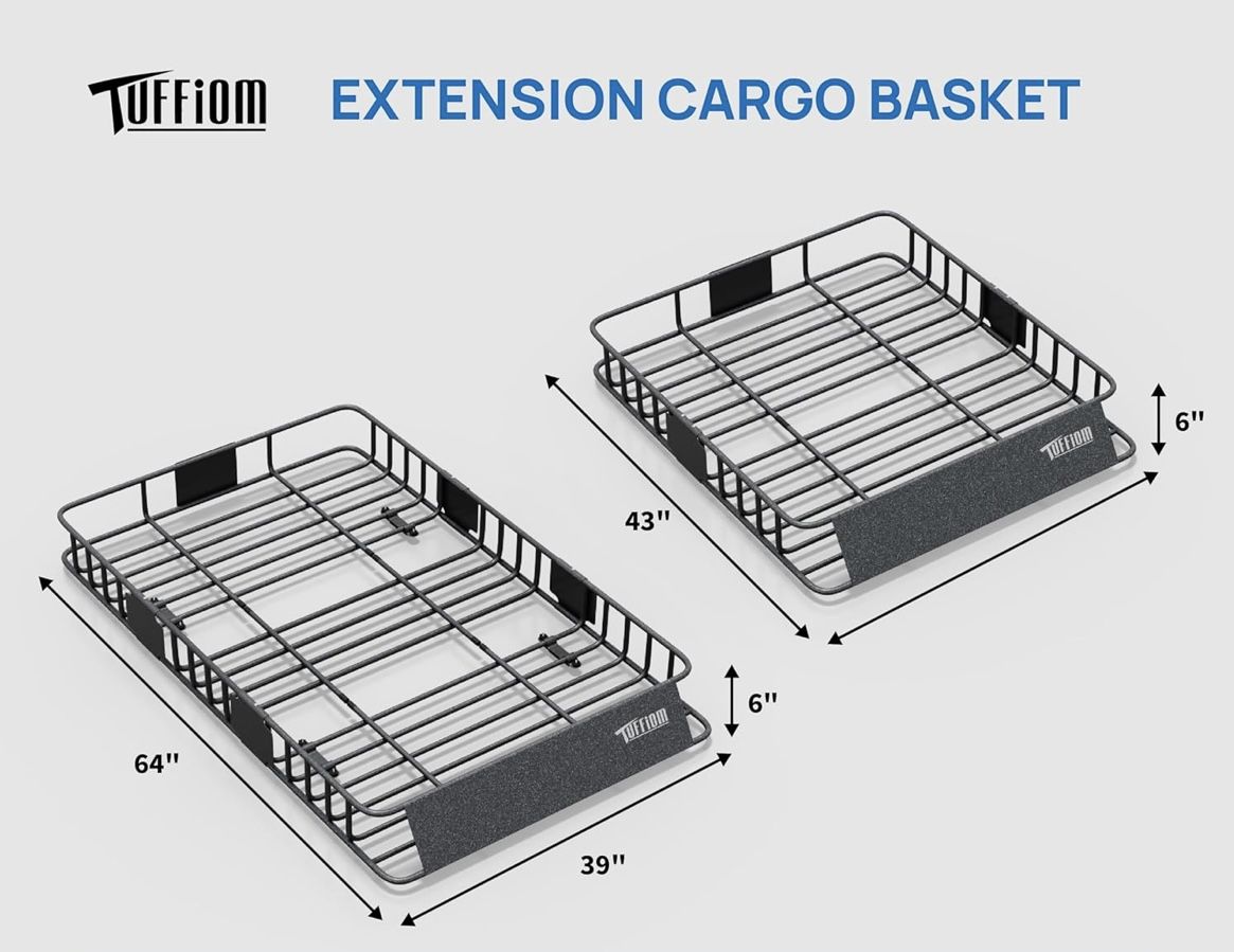 TUFFIOM 250lbs 64 x 39 x 6 inch Extendable Roof Top Cargo Carrier Basket