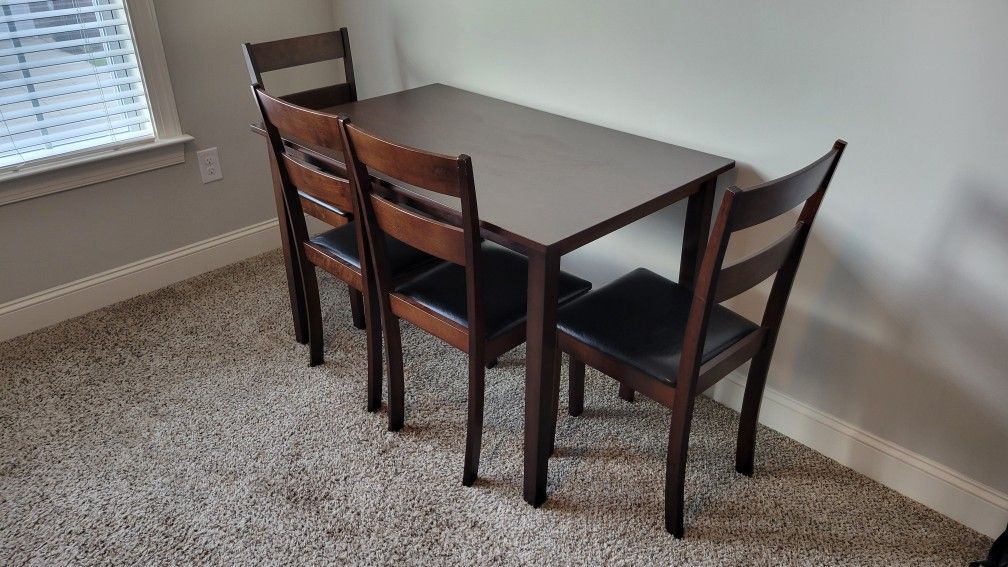 Set Of Small Dark Brown Dining Table With 4 Cushioned Chairs