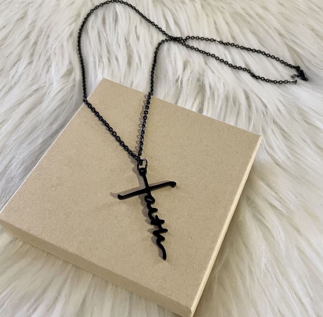 Brand New Beautiful Black Metal Faith Cross Necklace