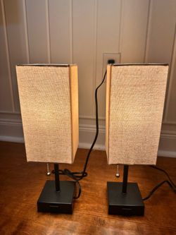 Bedside Table Lamps for Bedroom Set of 2 with AC Outlet Charging Port