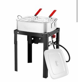 RYHOFOUD OT1808-LID-Propane Deep Fryer | With 18Qt Square Deep Fryer Pot High Grade Strainer Basket Aluminum Pot For Fish Fry, Seafood Pot Propane Bur