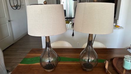 Pair of Glass Table Lamps with Linen Shades