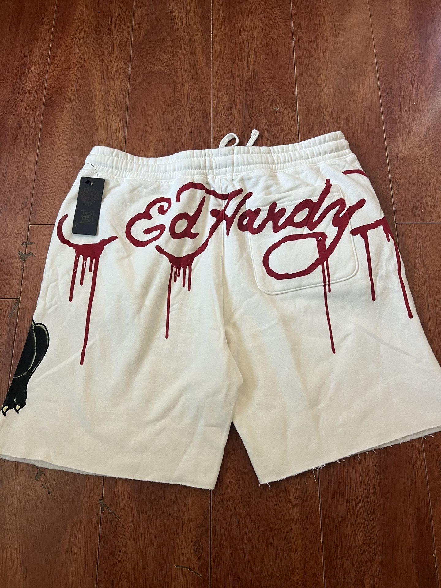 Ed Hardy Men’s White Fleece Shorts 