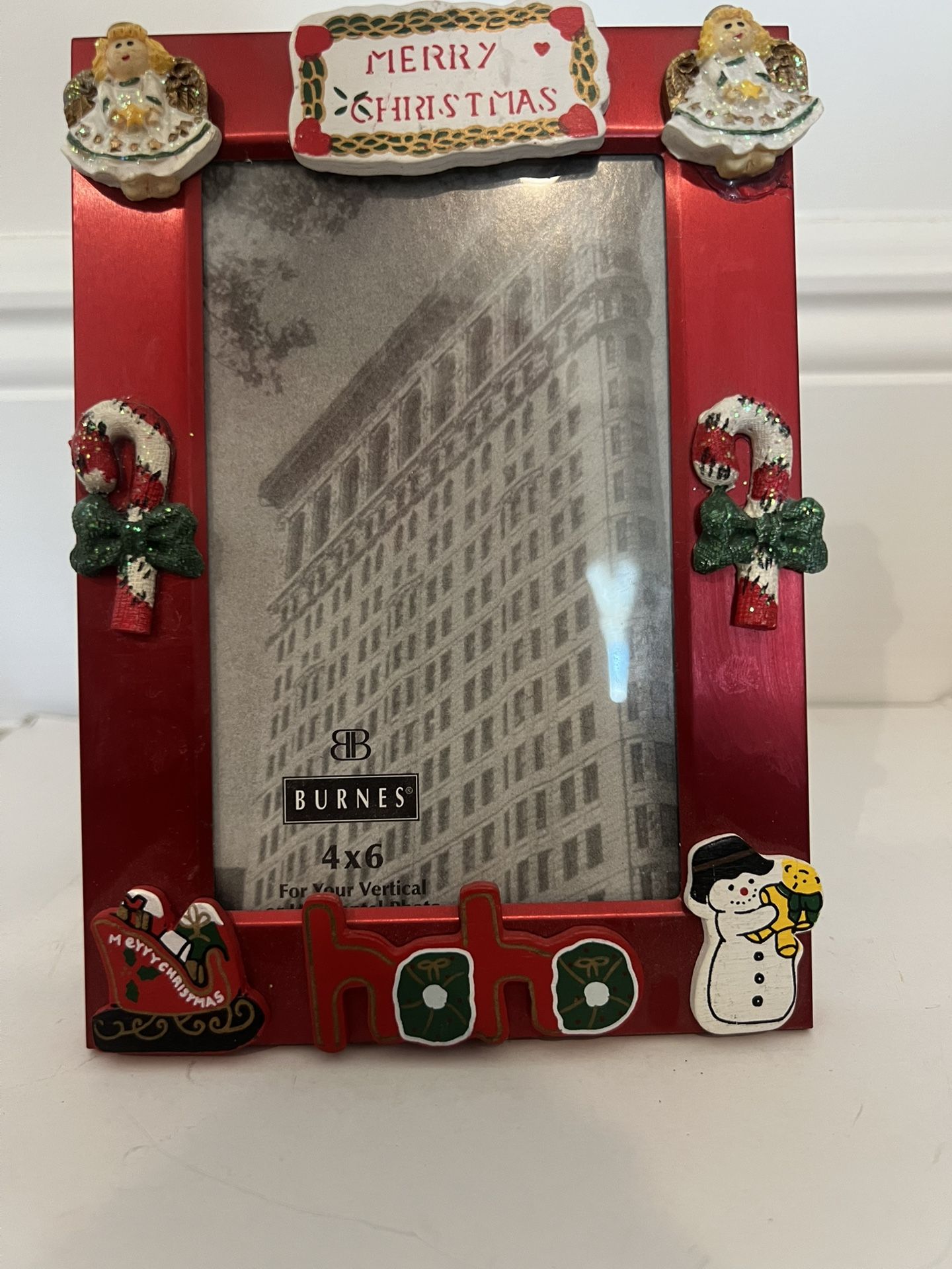 Red Burnes 4x6” Frame Embellished with a Christmas Motif