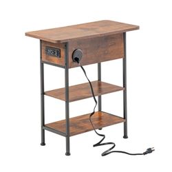 Homy Casa Narrow Side Table with Storage and USB Outlet