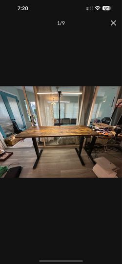 VIVO Electric 60 x 24 in Rustic Standing Desk, Memory Height Adjustment, 1B Series, Holds 220 lbs, One-Piece Vintage Brown Top, Black Frame
