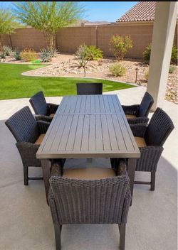 6 Seat Aluminum Outdoor Dinning Set (With Rattan Accent Chairs) *New Patio Furniture*