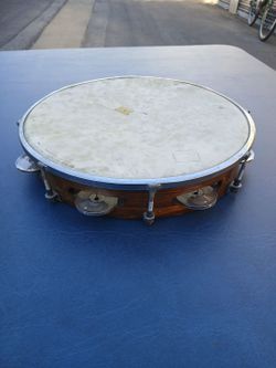 Vintage Tambourine with Wood Frame