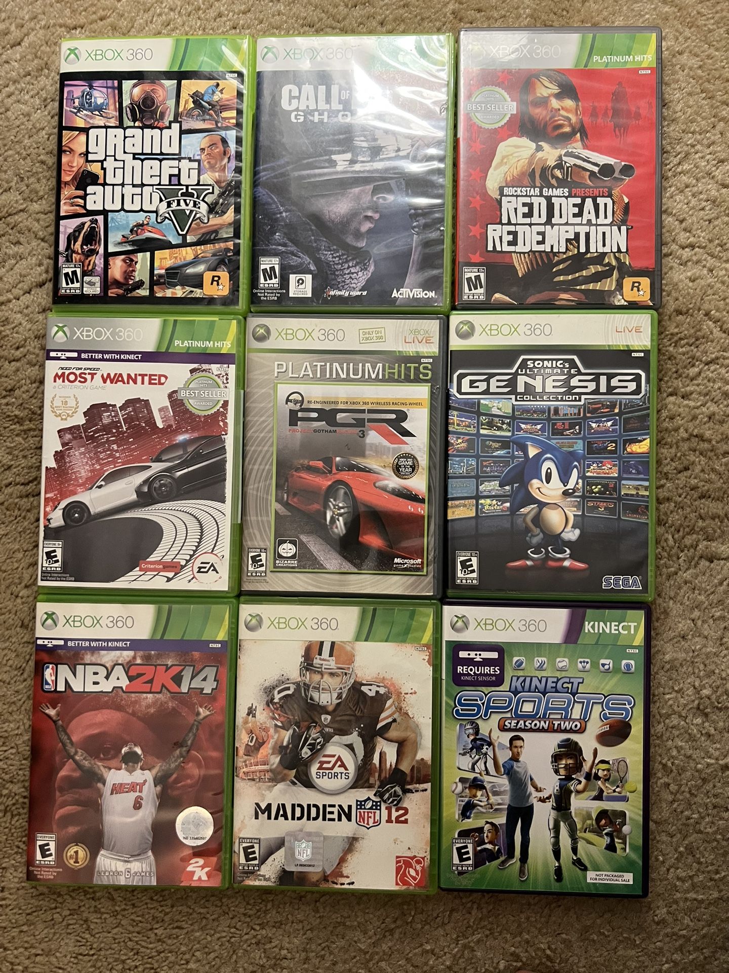 Lot of 9 Xbox 360/Kinect Games, Bundle | GTA MADDEN NFS 2K COD SEGA RDR Lot