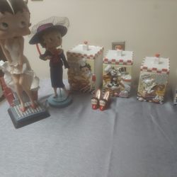 Betty Boot Canister Set And Betty Boop  Salt& Pepper And 2 Bettyboop Doll