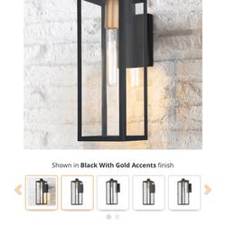 Modern Outdoor Wall Light - Black W/ Gold Accents 