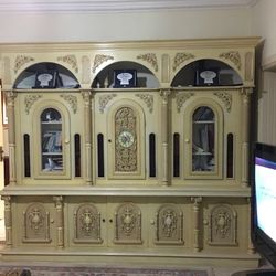 Vintage Wooden Very Elegant And Unique Imported Cabinet With Clock Very Rare To Find 
