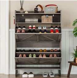 Farmhouse Shoe Cabinet with Flip Doors
