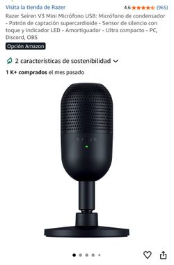 Razer Seiren V3 Mini USB Microphone: Condenser microphone - Supercardioid pickup pattern - Tap-to-mute sensor with LED indicator - Shock mount - Ultra