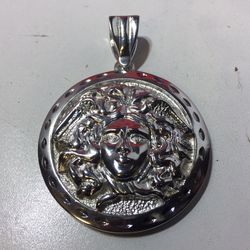Silver Toned VERSACE Medusa Pendent Necklace Charm