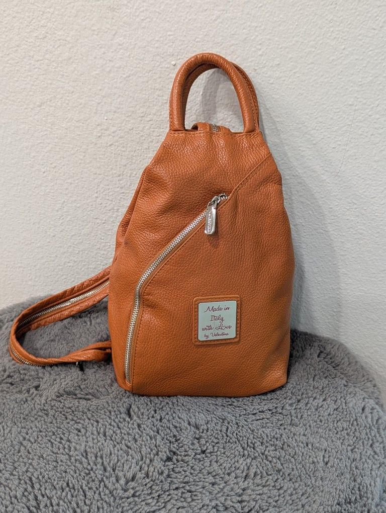 Valentina Italian-made Pebbled Leather Convertible Backpack Slingback Purse Rare Brown Medium Size