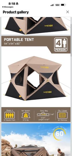 FanttikOutdoor Alpha C4 Ultra Camping Tent 4 Person Pop Up Instant Cabin Setup in 60 Seconds Portable Hub Tent with Rainfly & Windproof for Outdoor Ca