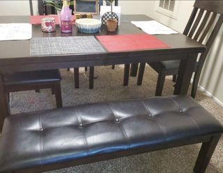 Solid wood dining table with bench and 4 chairs