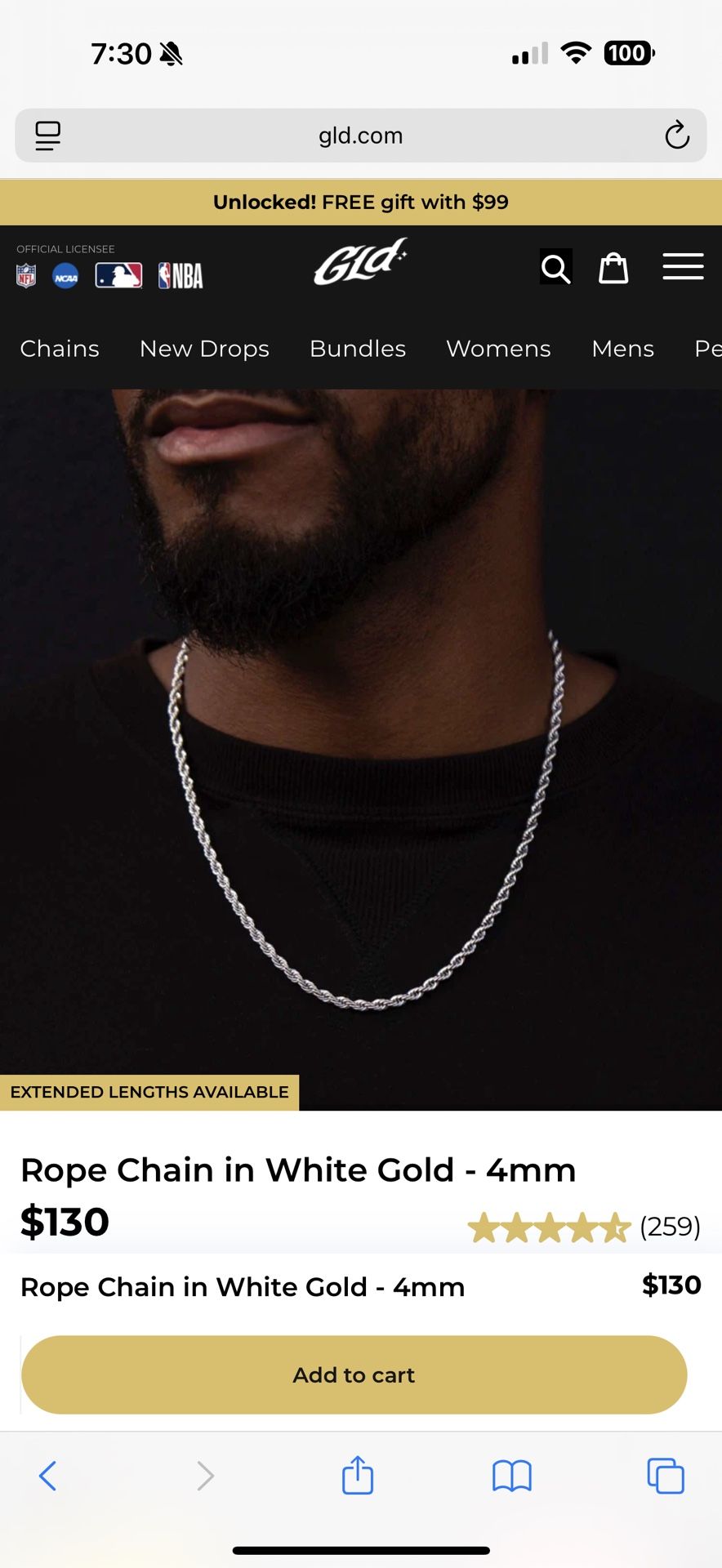 White Gold 20”  Rope Chain