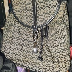  Coach Vintage Jacquar black and grey signature  with leather trim and silver hardWare