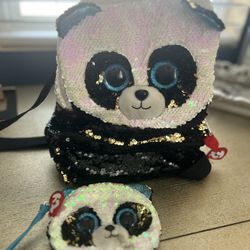 Beanie Baby, Panda Sequence Backpack With Matching Coin Purse